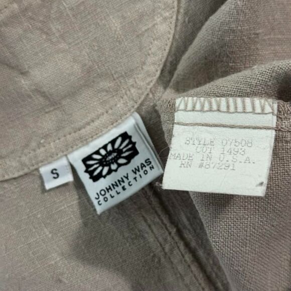 Vintage Johnny Was 100% Linen Vest Pearl Button Front VNeck Taupe Cream Sz Small - Picture 5 of 6